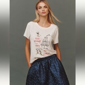 Anthropologie Maeve x Daniela Burkhout Merry Cocktail Tee | Ivory | Small | NWT
